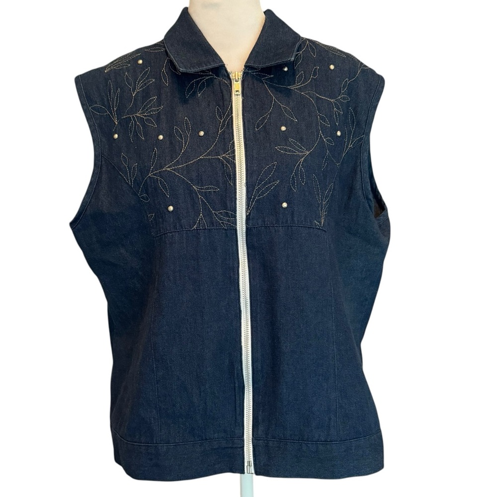 Amy Jess Denim Vest Size M Blue Full Zip Studded Western Cotton Made in USA
